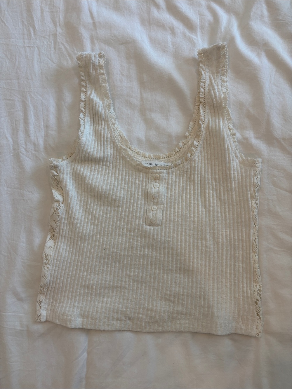 Free the Roses Cream Ribbed Lace-Trim Tank Top